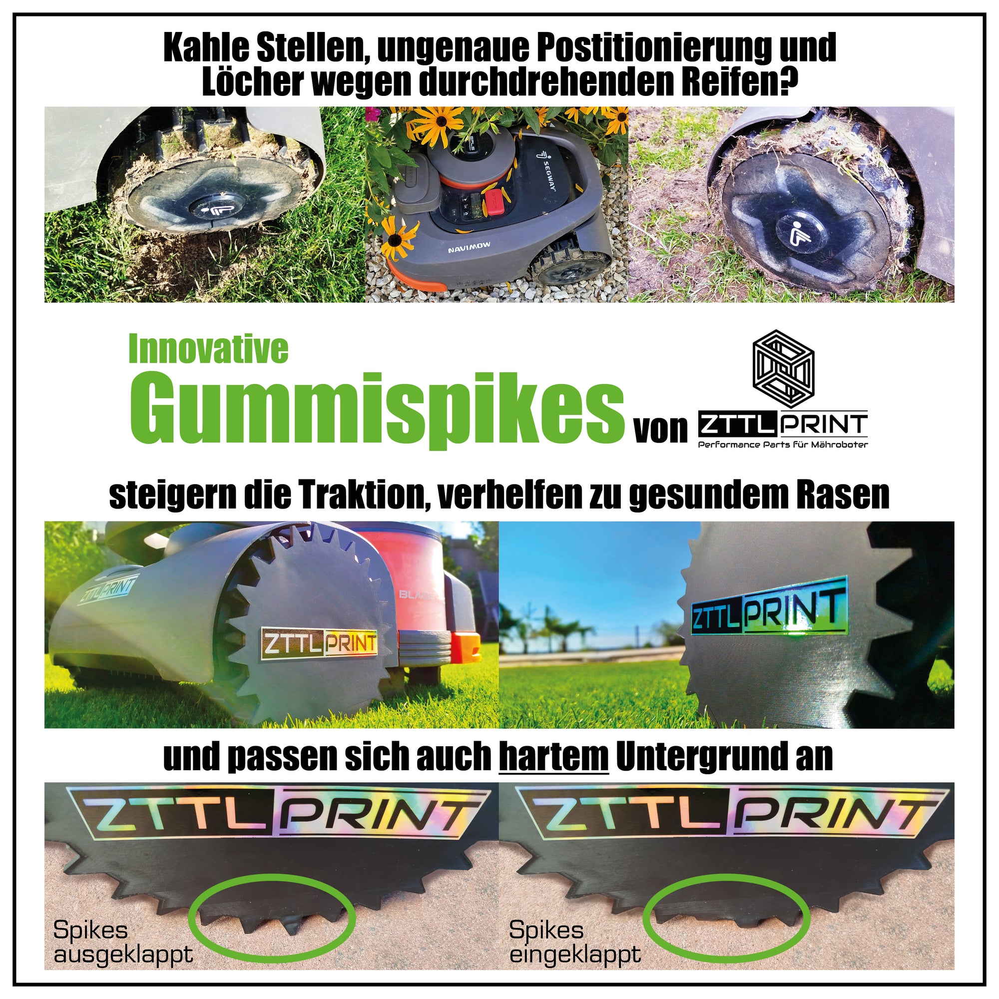 Segway Navimow H-Serie Mähroboter Performance Gummispikes Spikes Traktion Odometrie