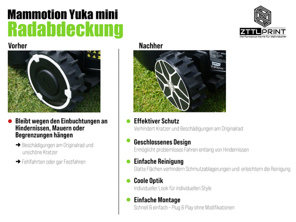 Mammotion Yuka mini Mähroboter Performance Komplettpaket Radabdeckungen weiss