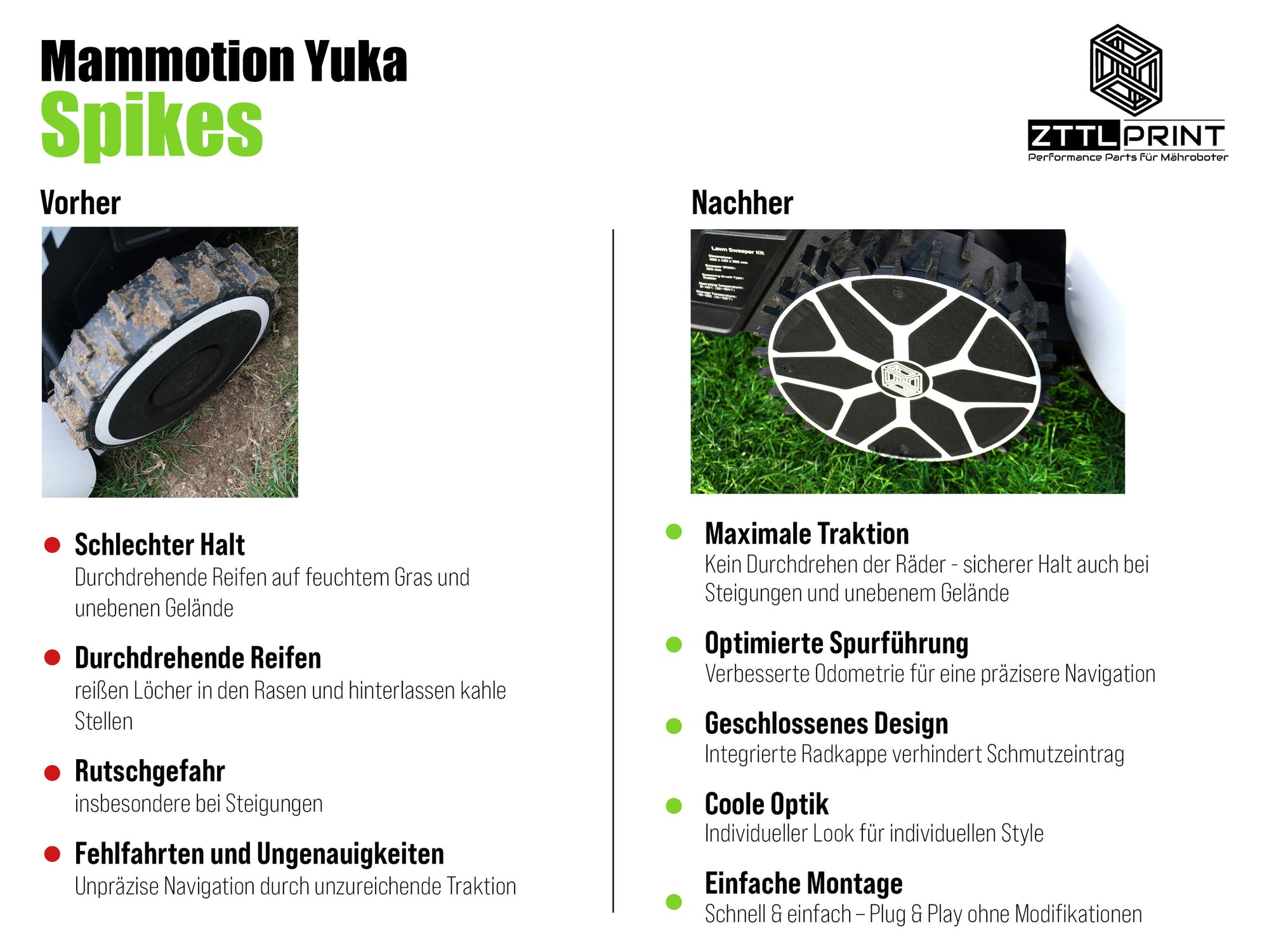 Mammotion Yuka mini Mähroboter Performance Spikes Traktion Odometrie